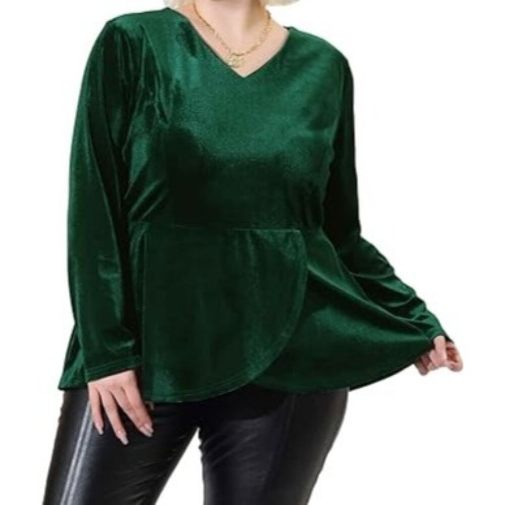 NWT Agnes Orinda Women's Plus Size 2X Retro Velvet Velour Top Tulip Hem Blouse